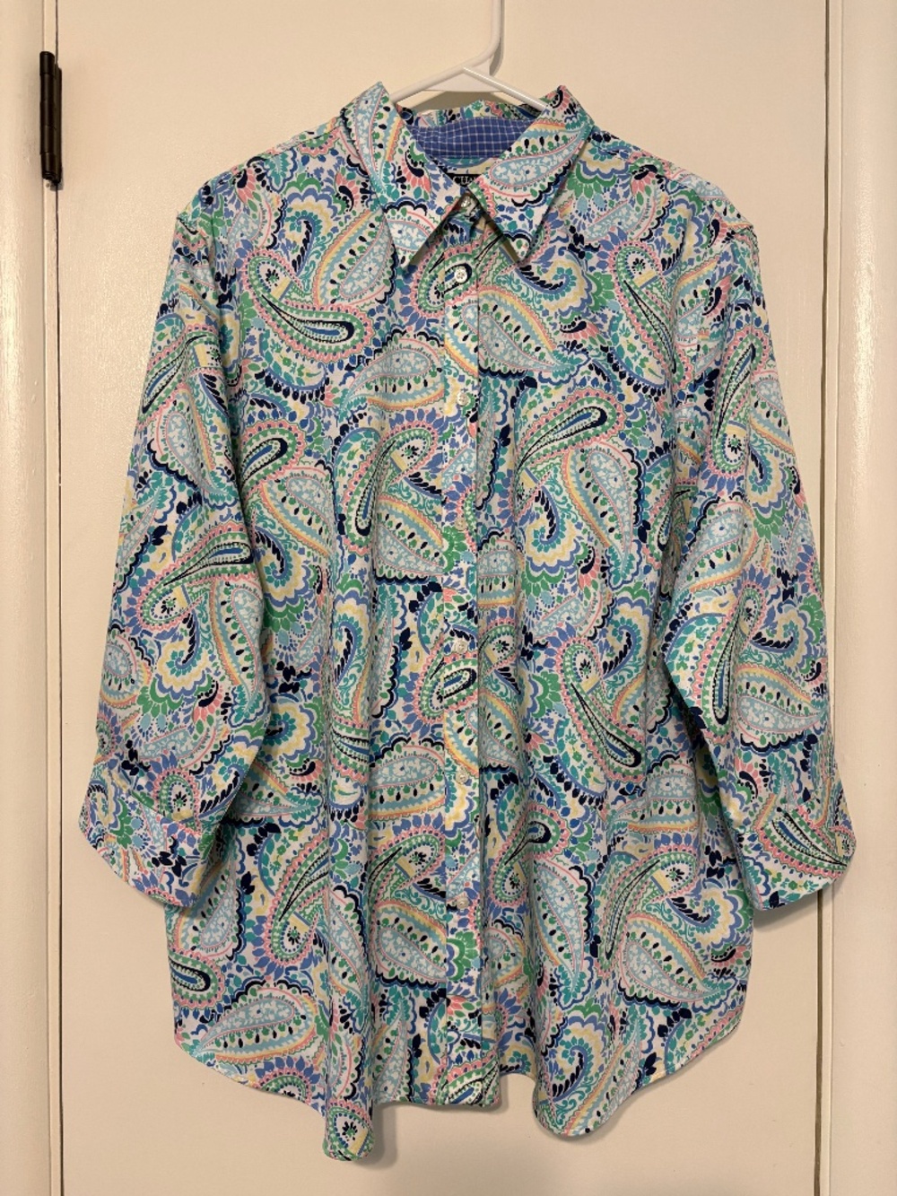 Ralph Lauren CHAPS Women's Plus No Iron Pastel Paisley Button-Front Shirt Top 2X